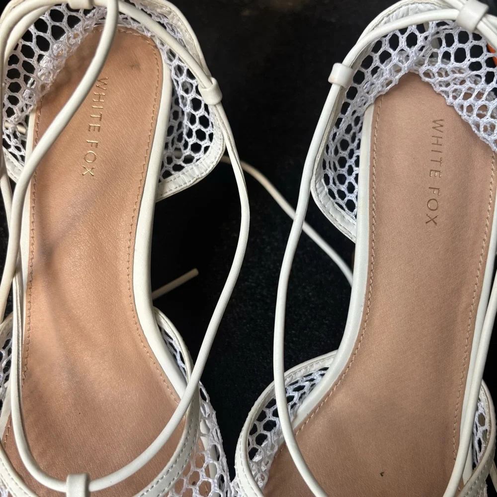 Women's White Mesh Lace-Up Heels White Fox - Picture 3 of 9